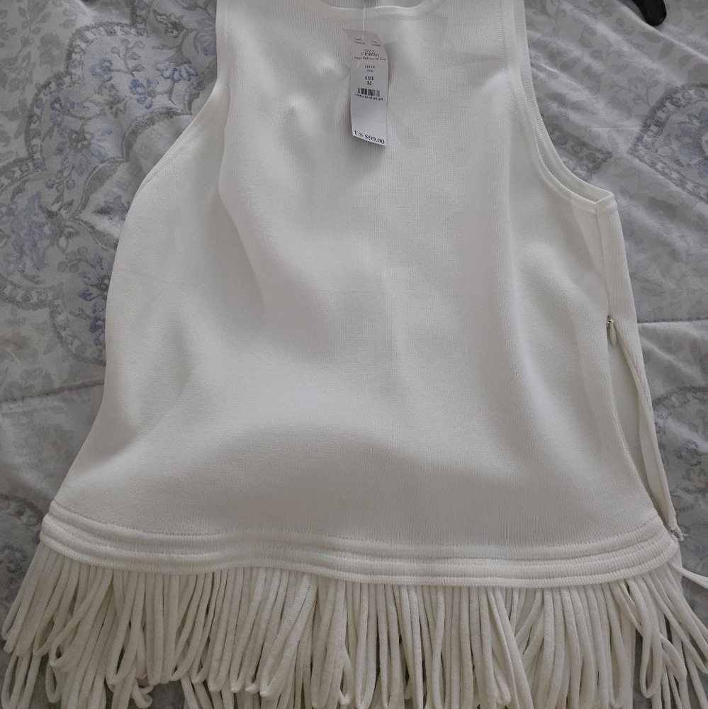 White House Black Market Cream Fringe Tank Top